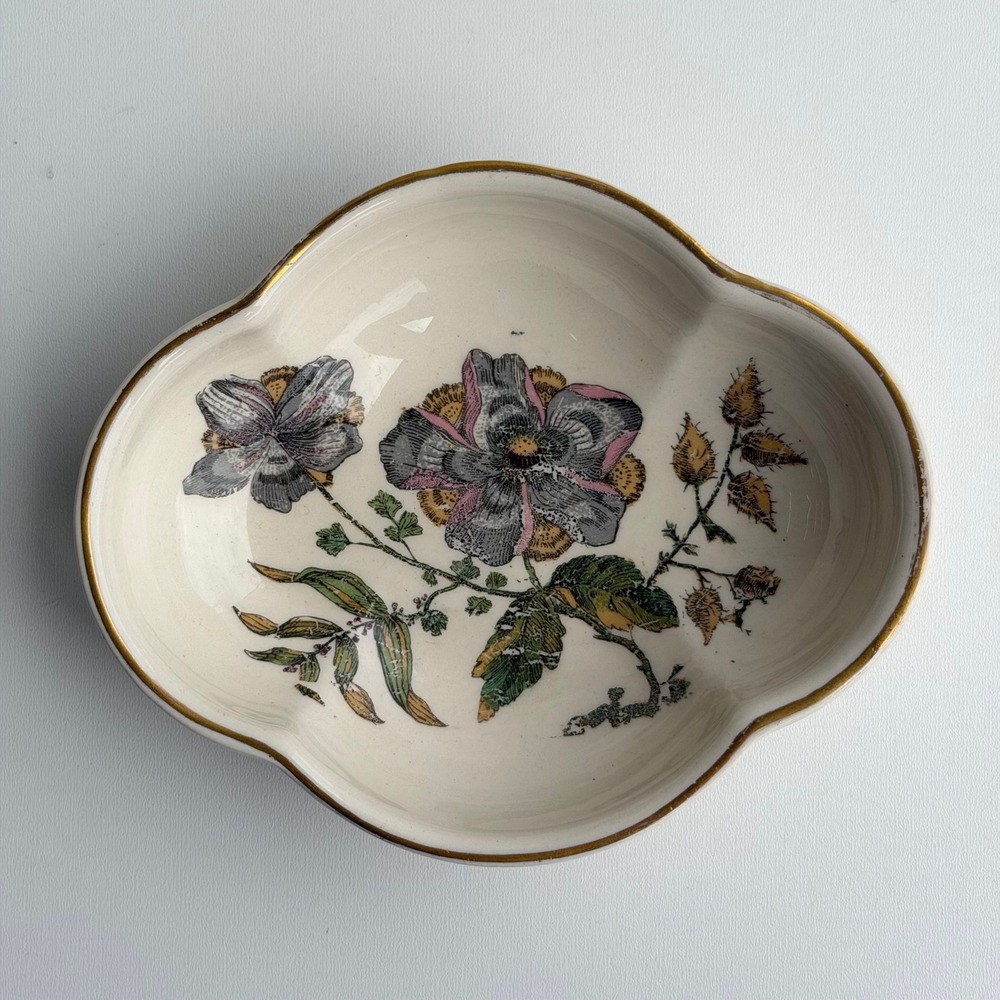 Vintage Lon Valley China Floral Trinket Dish Small Cream Porcelain Old World 50s